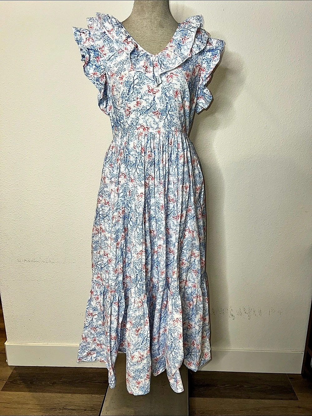 Ivy City Co Marjorie Floral Butterfly Ruffle Collar Maxi Dress